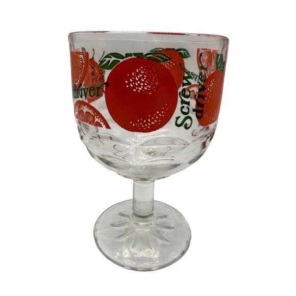Other - Vintage Screwdriver Cocktail Glass Oversized Orange Graphic Footed Goblet 6in